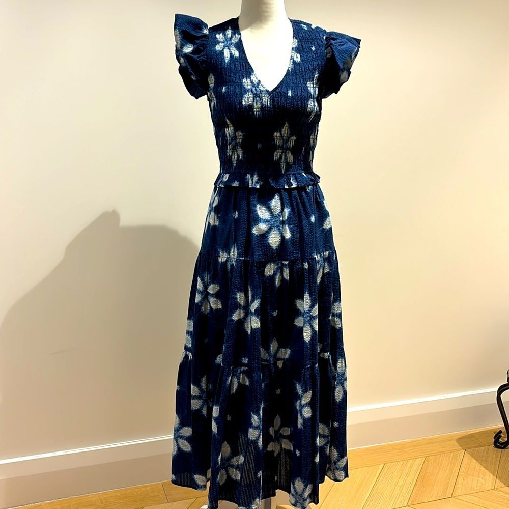 Sea smoked tiered midi dress NWT size O